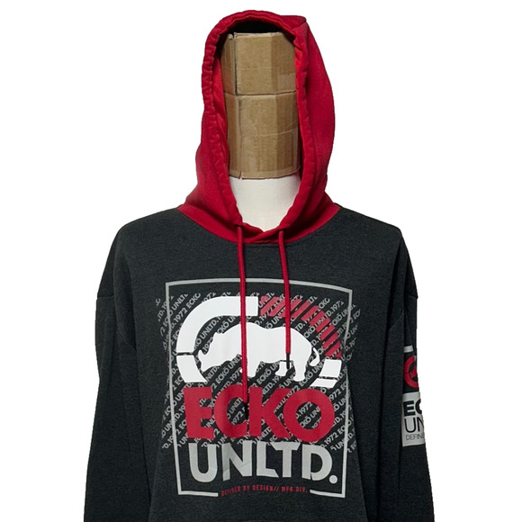 Ecko Unltd Other - Ecko Unlimited Hoodie Y2K Mens 4XL Gray Red Rhino Logo Pullover Hip Hop Skater
